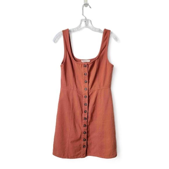 Chloe & Katie Overall Orange Rust Sleeveless Button Front Cotton Linen Medium - Picture 2 of 8